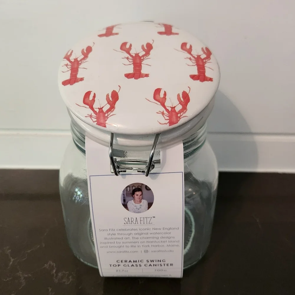 Sara Fitz Ceramic Swing Top Glass Canister Lobster Design - Picture 6 of 7
